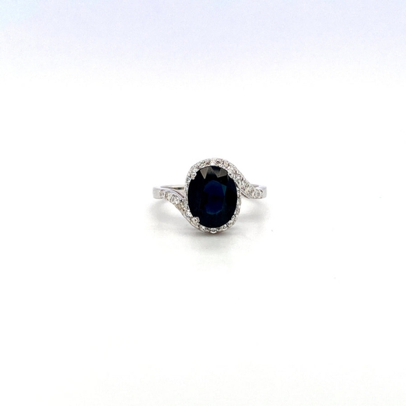 Sapphire and Diamond Ring in 14 K White Gold - Picture 2 of 2